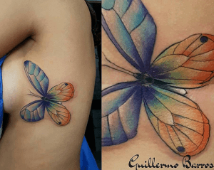 tatouage papillon multicolore