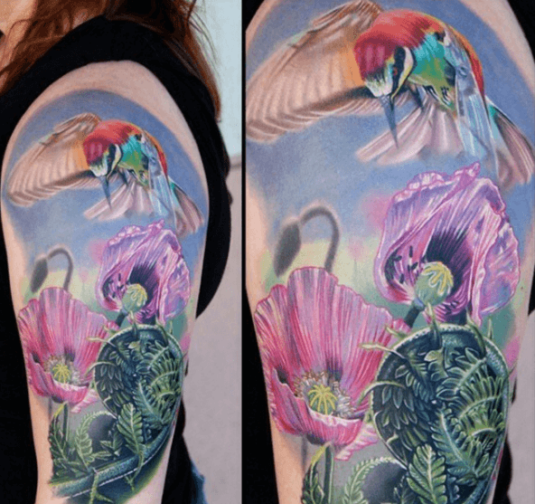 tatouage realiste colibri