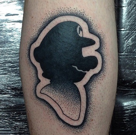 Tatouage Mario profil noir blanc