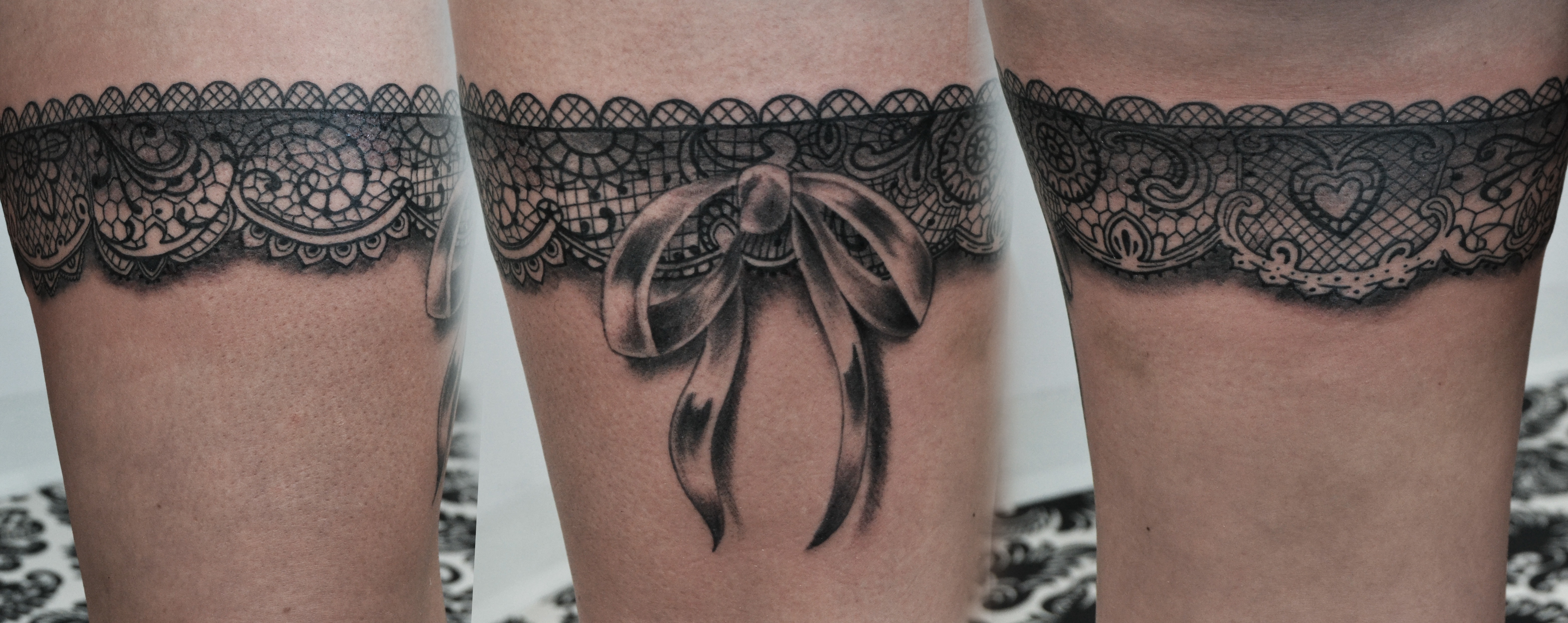 Tatouage noeud dentelle jarretière Studio Ster Tattoo