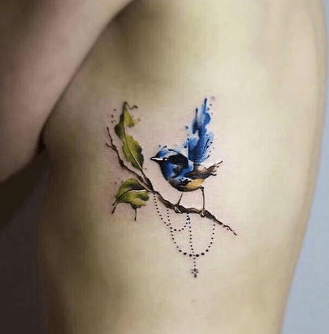 Tatouage côte aquarelle oiseau