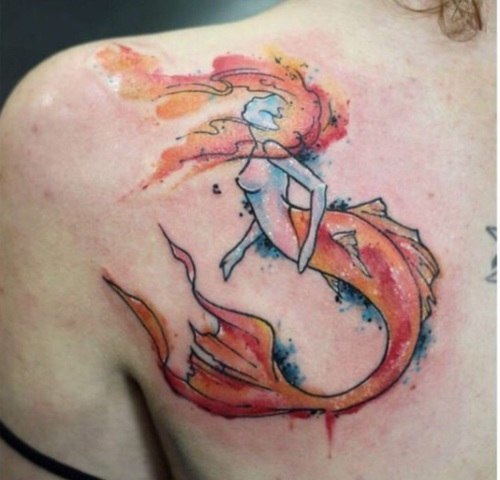 Tatouage épaule aquarelle sirène