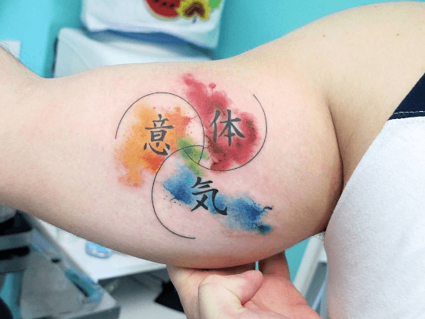 Tatouage intérieur du bras aquarelle signes chinois