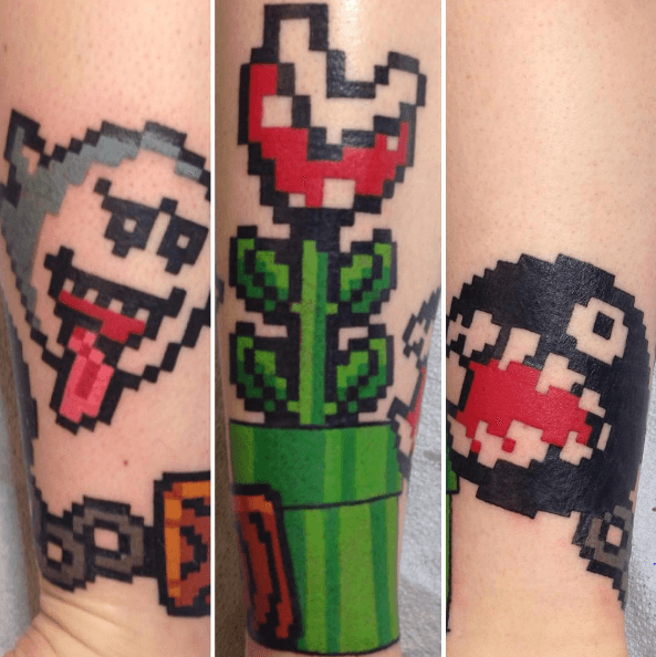 Tatouage jambe pixel Mario Land méchants