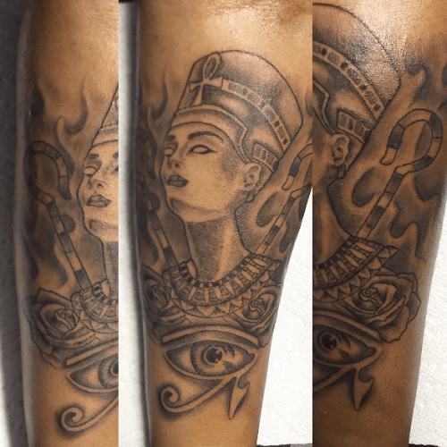 Tatouage egyptien bras Nefertiti oeil horus