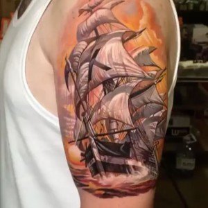 tatouage bateau couleur