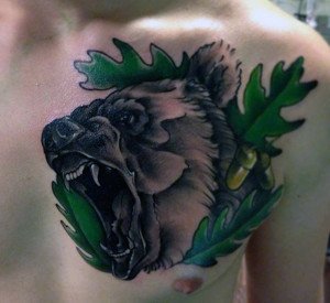 tatouage ours feuille