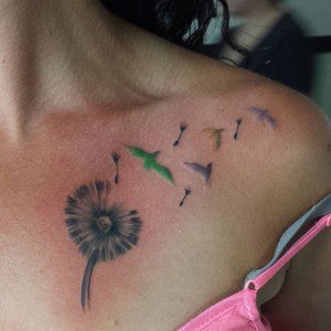 tatouage colombe pissenlit