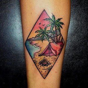 tatouage plage palmier