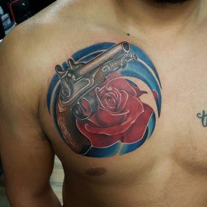 tatouage rose pistolet